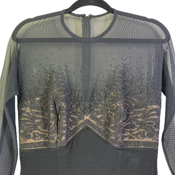 TASHASHI SHOJI Vintage‎ Sheer Black Beaded Embellished Formal Shift Dress - Picture 2 of 12